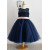 Navy Blue Lace Tulle Keyhole Back Knee Length Flower Girl Dress